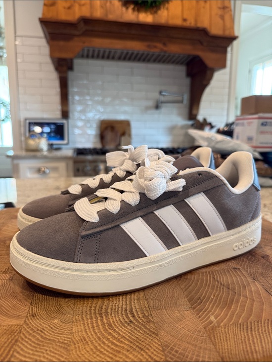adidas Other - adidas Gray Suede Low-Top Sneakers with White Stripes
